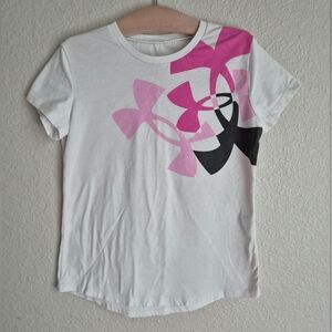 Under Armour Girls White Loose Cropped Graphic Logo T Shirt Size Youth M (10/12)